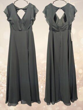 NWT Azazie Rylee Eucalyptus A-Line Pleated Chiffon Dress A4 NEW Bridesmaid Sz 4